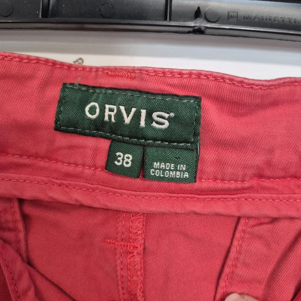 Orvis Mens Red Cotton Shorts Size 38 With Button & Zipper Closure Back Pockets B - Picture 5 of 7